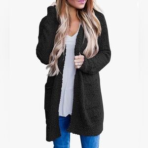 Zesica Women’s Chunky Knit Black Cozy Cardigan Sweater With Pockets